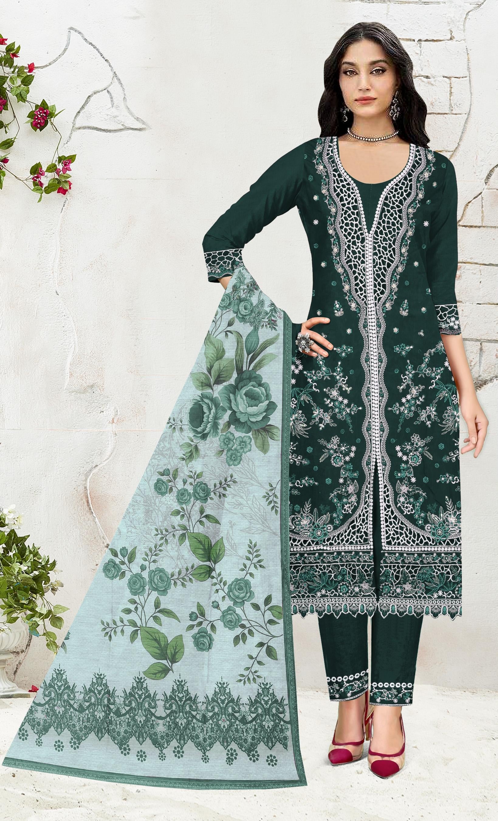 Anaita D Green Slub Cotton Suit with Embroidered Multi Work - Distacart