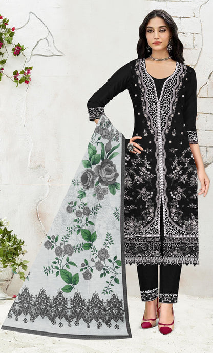 Anaita Black Slub Cotton Suit with Embroidered Multi Work - Distacart