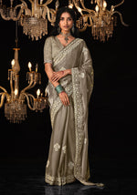 Thumbnail for Monjolika Fashion Light Brown Colour Tissue Silk Embroidered Saree