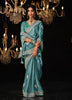 Monjolika Fashion Teal Blue Colour Tissue Silk Embroidered Saree - Distacart