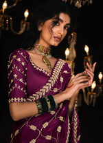 Thumbnail for Monjolika Fashion Dark Purple Colour Tissue Silk Trendy Sarees For Women - Distacart