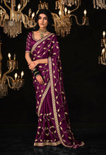 Thumbnail for Monjolika Fashion Dark Purple Colour Tissue Silk Trendy Sarees For Women - Distacart