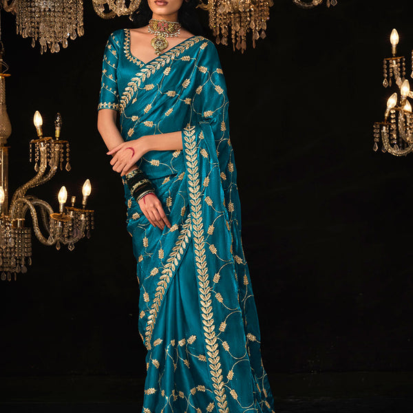Monjolika Fashion Dark Blue Colour Tissue Silk Trendy Sarees For Women - Distacart