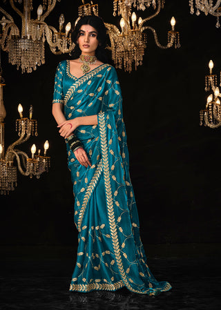 Monjolika Fashion Dark Blue Colour Tissue Silk Trendy Sarees For Women