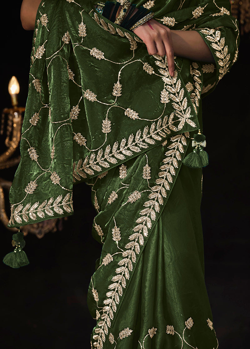 Monjolika Fashion Mehendi Colour Tissue Silk Trendy Sarees For Women