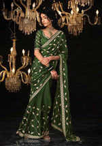 Thumbnail for Monjolika Fashion Mehendi Colour Tissue Silk Trendy Sarees For Women