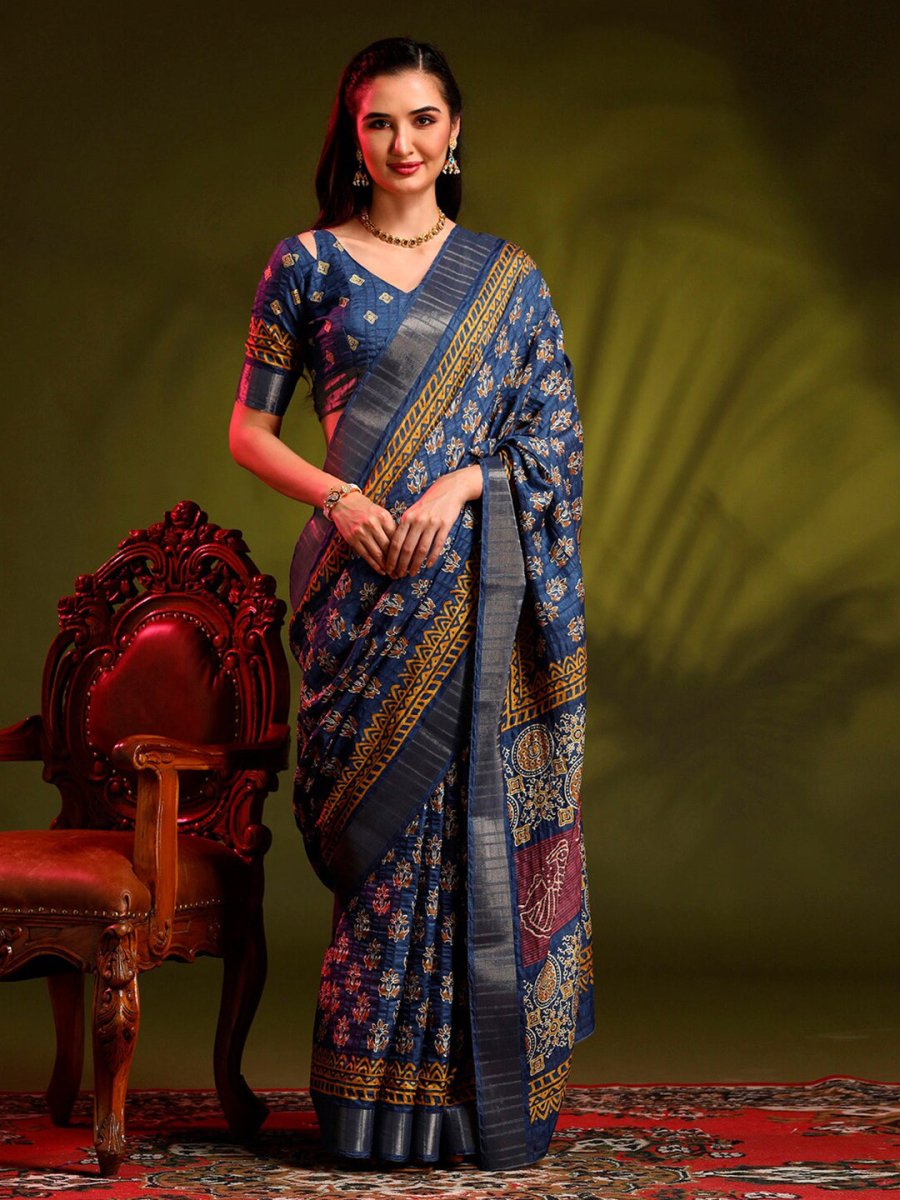 Anouk Blue Bagh Printed Zari Sungudi Saree - Distacart