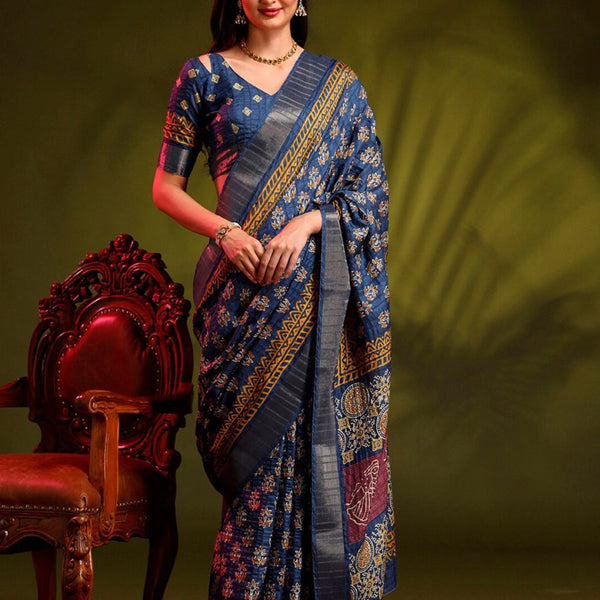Anouk Blue Bagh Printed Zari Sungudi Saree - Distacart