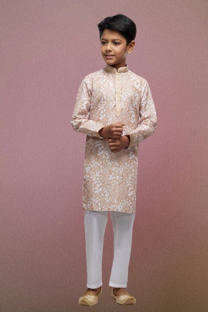Raivat Ethnic Cotton Thread Work Kids Kurta Pajama In Peach Colour - Distacart