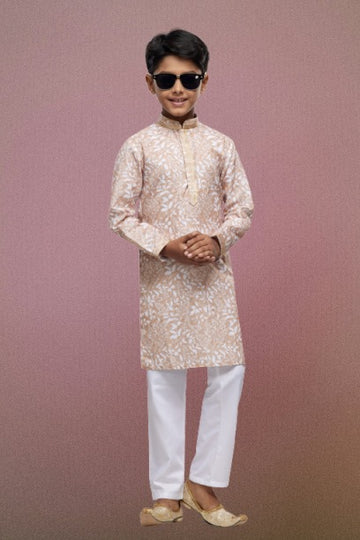 Raivat Ethnic Cotton Thread Work Kids Kurta Pajama In Peach Colour - Distacart