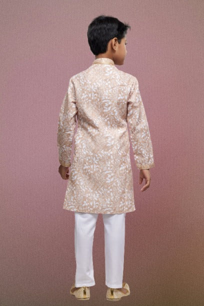 Raivat Ethnic Cotton Thread Work Kids Kurta Pajama In Peach Colour - Distacart