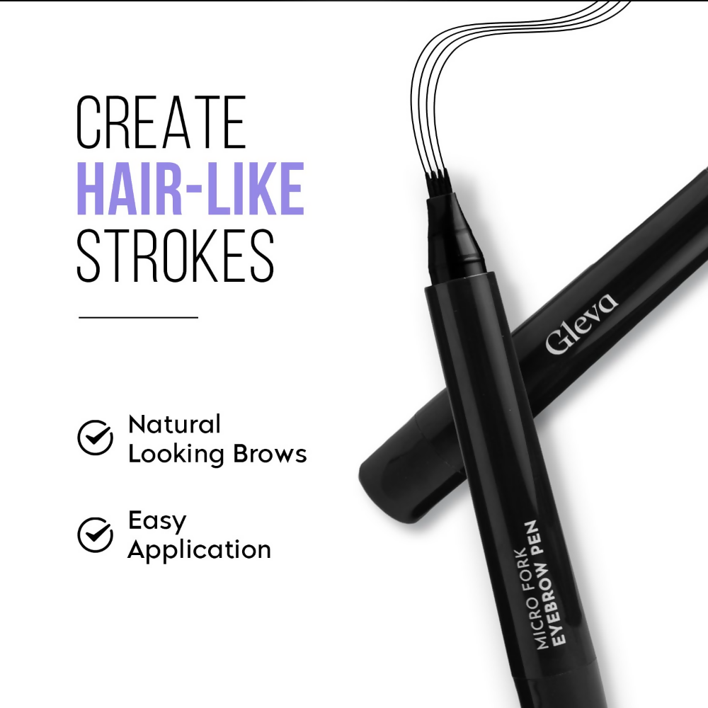 Gleva Eyebrow Pen with 4 Micro-Fork Tip Applicator - Dark Brown - Distacart