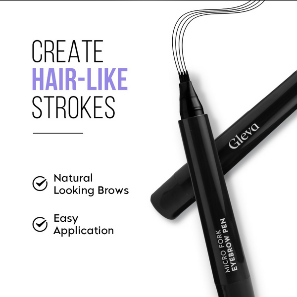Gleva Eyebrow Pen with 4 Micro-Fork Tip Applicator - Dark Brown - Distacart