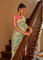 Thumbnail for Monjolika Fashion Sea Green Colour Weaving Nylon Silk Saree - Distacart