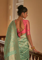 Thumbnail for Monjolika Fashion Sea Green Colour Weaving Nylon Silk Saree - Distacart