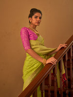 Thumbnail for Monjolika Fashion Lime Colour Weaving Nylon Silk Saree - Distacart