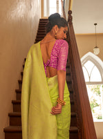 Thumbnail for Monjolika Fashion Lime Colour Weaving Nylon Silk Saree - Distacart