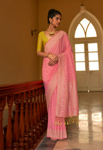 Thumbnail for Monjolika Fashion Salmon Colour Weaving Nylon Silk Saree - Distacart
