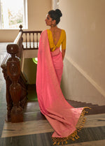 Thumbnail for Monjolika Fashion Salmon Colour Weaving Nylon Silk Saree - Distacart