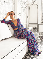 Thumbnail for Monjolika Fashion Navy Blue Colour Satin Crepe Printed Lightwear Sarees