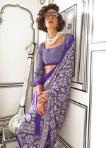 Thumbnail for Monjolika Fashion Royal Blue Colour Satin Crepe Printed Lightwear Sarees