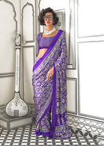 Thumbnail for Monjolika Fashion Royal Blue Colour Satin Crepe Printed Lightwear Sarees