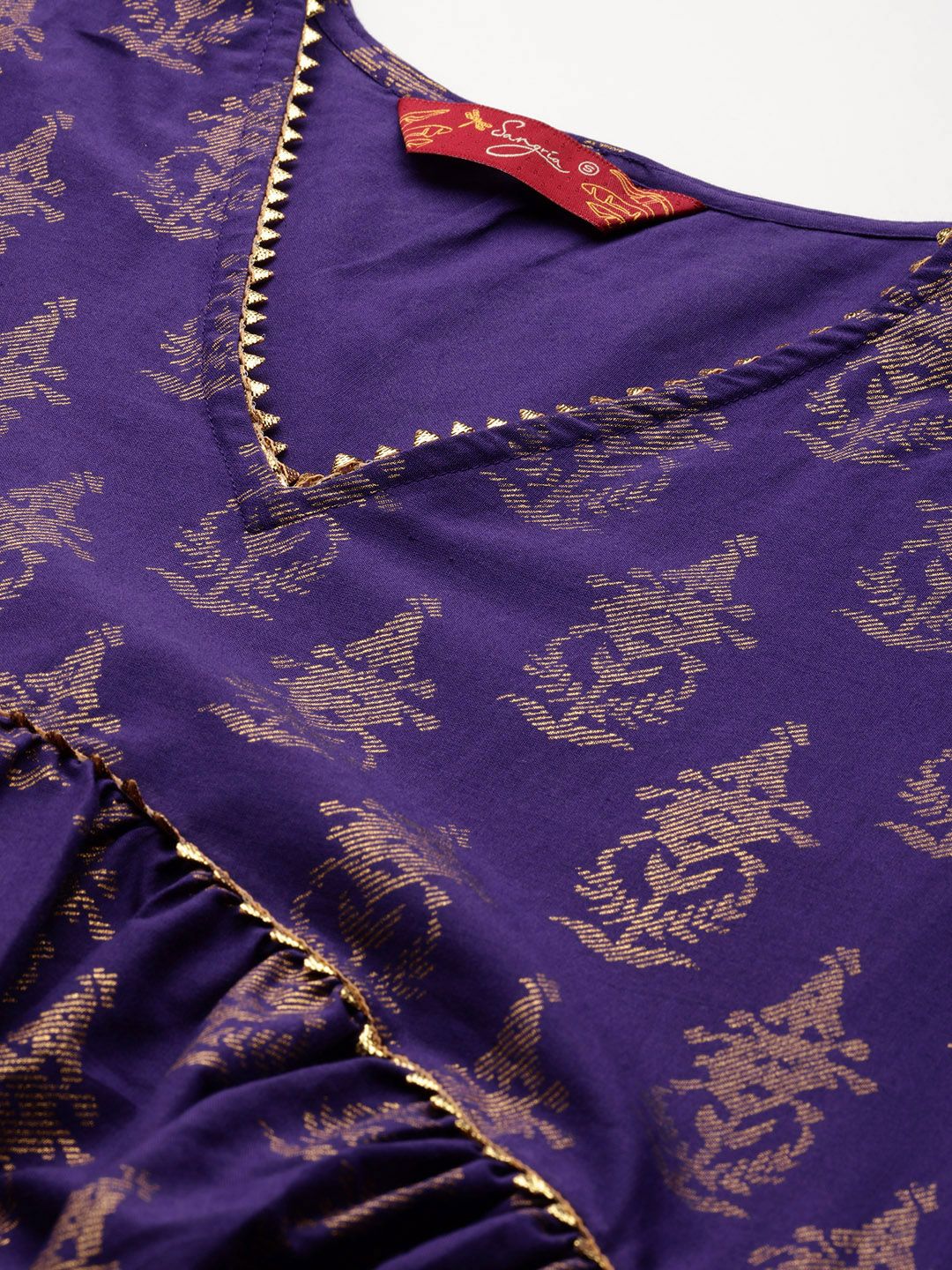 Sangria Ethnic Motifs Print Gotta Patti Pure Cotton Anarkali Kurta - Distacart