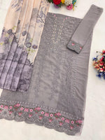 Thumbnail for Anaita Grey Faux Georgette Suit With Embroidery Work - Dista