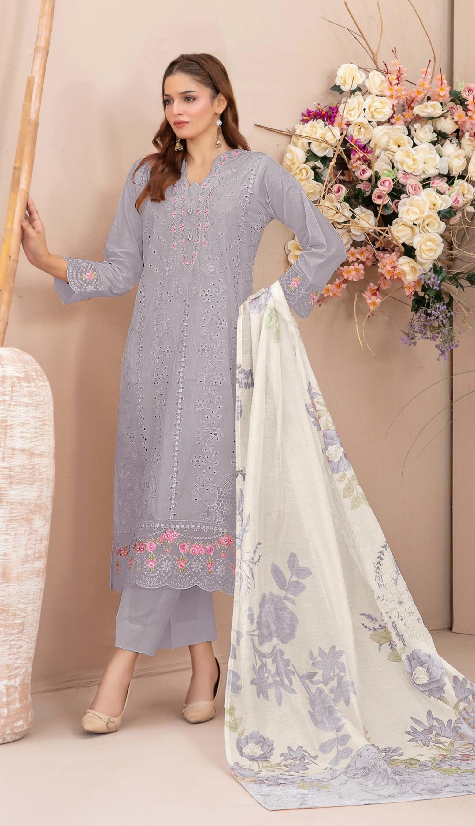 Anaita Grey Faux Georgette Suit With Embroidery Work - Dista