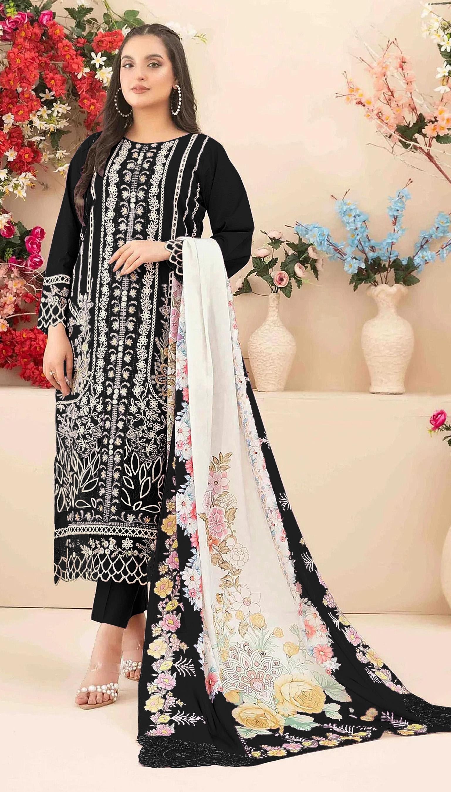 Anaita Black Cambric Cotton Suit with Embroidery & Khatli Work - Distacart