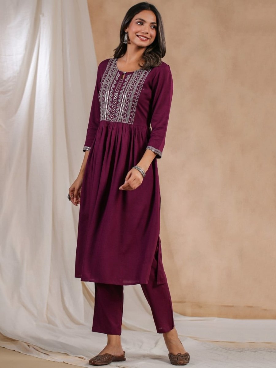 Anubhutee Ethnic Motifs Yoke Design Sequins Detail A-Line Kurta - Distacart