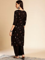 Thumbnail for Anouk Black Ethnic Motifs Printed Round Neck Gotta Patti Cotton Straight Kurta - Distacart