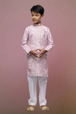 Thumbnail for Raivat Ethnic Cotton Thread Work Kids Kurta Pajama In Pink Colour - Distacart