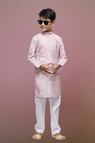 Raivat Ethnic Cotton Thread Work Kids Kurta Pajama In Pink Colour - Distacart