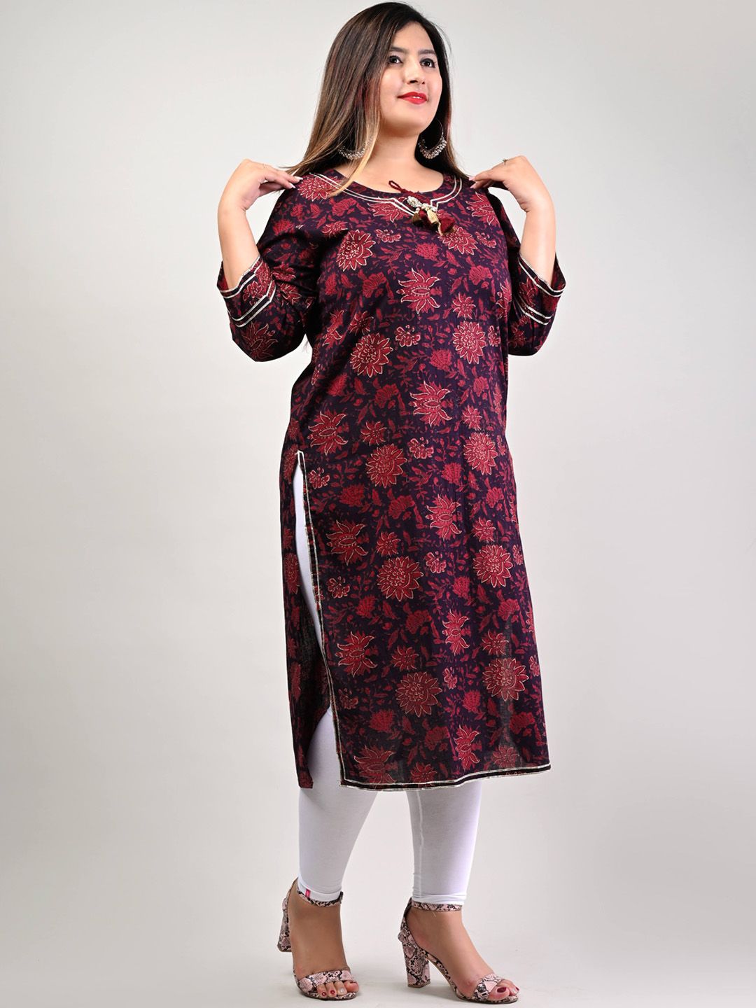 Swasti Plus Size Women Maroon Floral Printed Floral Kurta