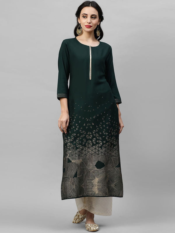 Indo Era Women Green Embroidered Straight Kurta