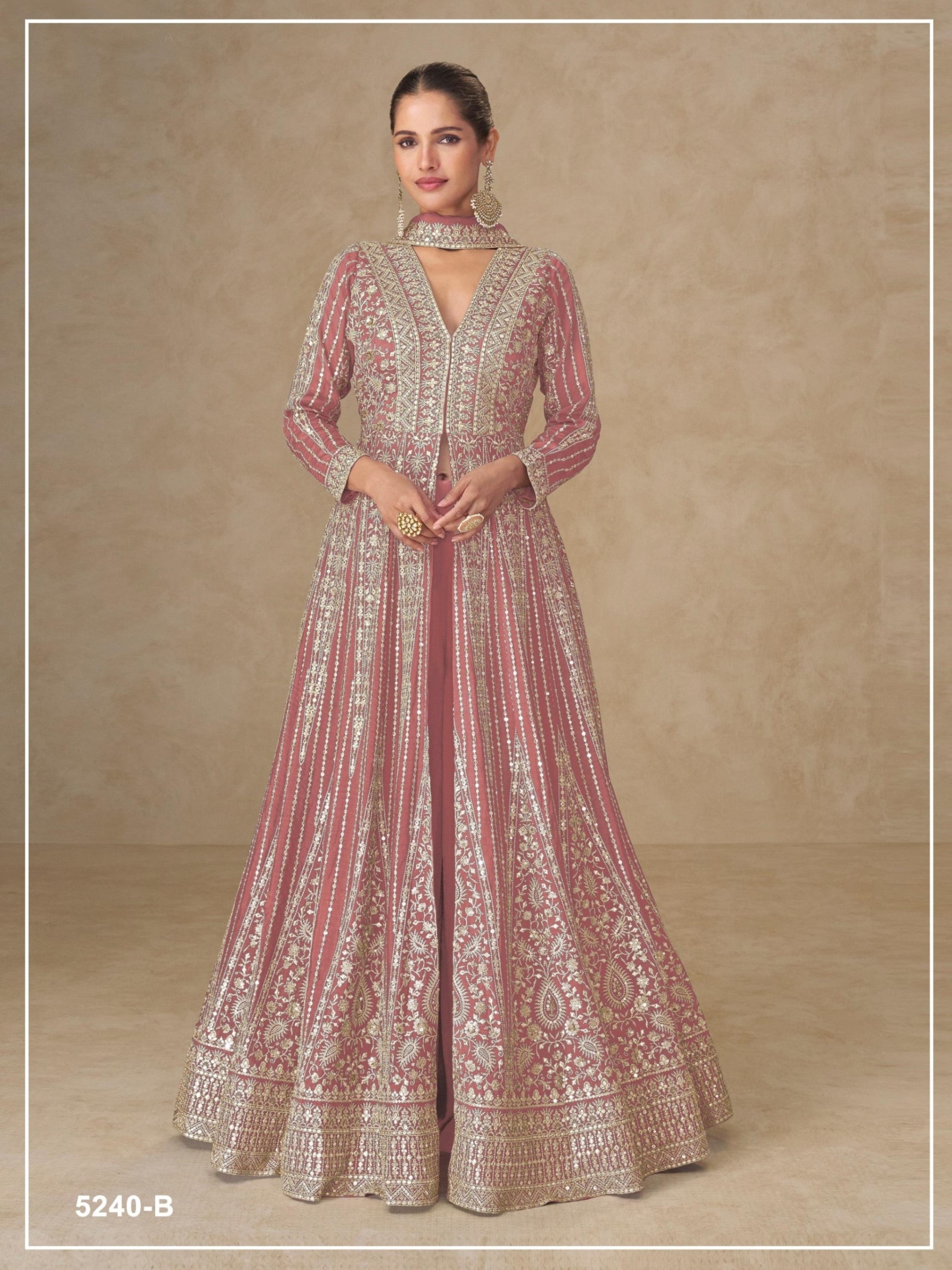 Anaita Peach Chinon Stitched Anarkali Suits With Embroidery & Sequence Work - Distacart