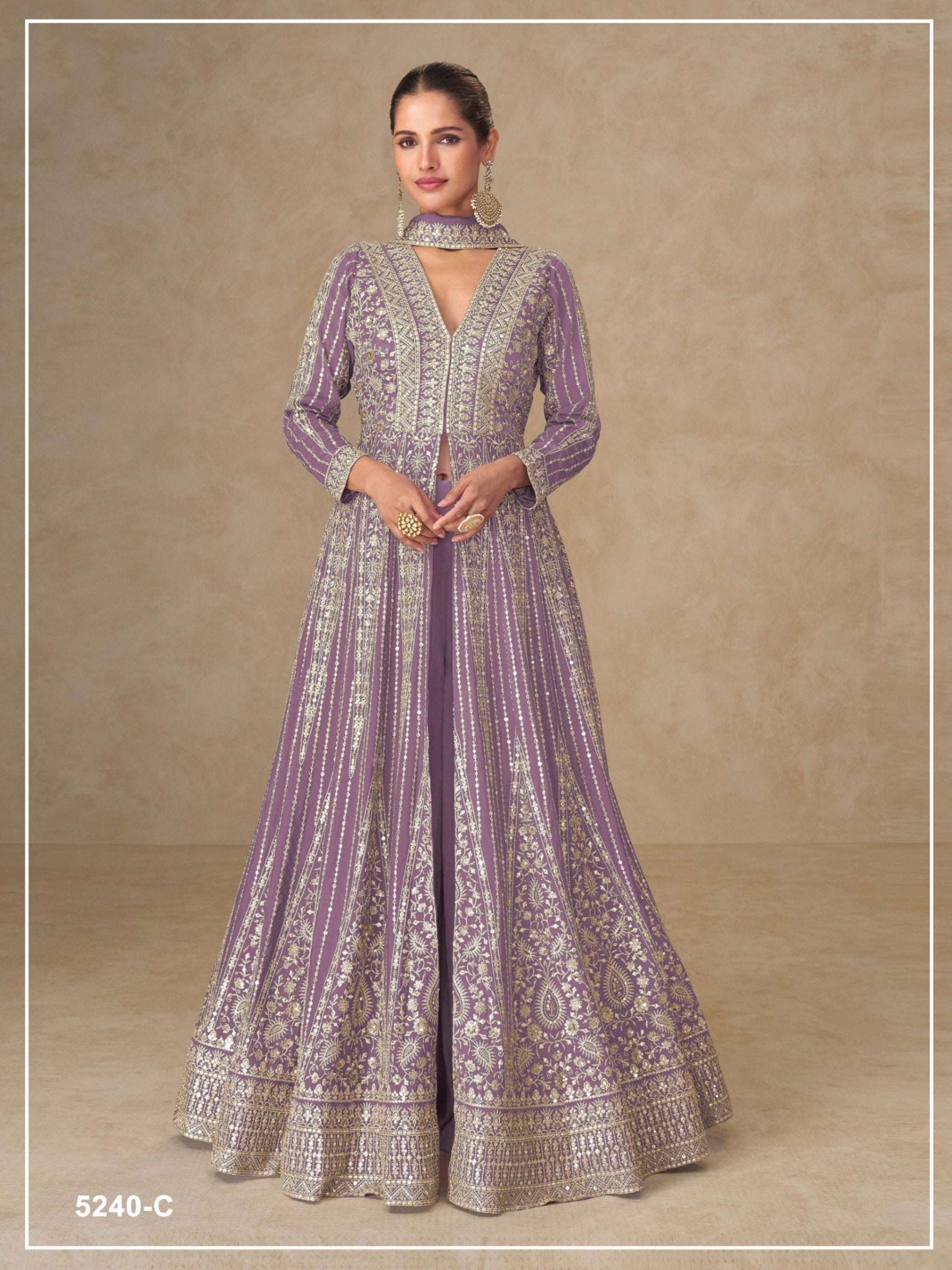 Anaita Lavender Chinon Stitched Anarkali Suits With Embroidery & Sequence Work - Distacart