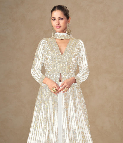 Anaita White Chinon Stitched Anarkali Suits With Embroidery & Sequence Work - Distacart