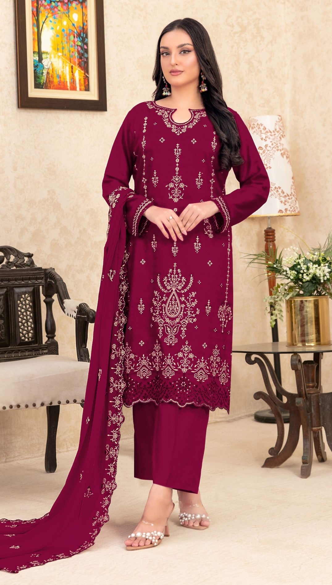 Anaita Red Velvet Suit With Embroidery Sequence Work - Distacart
