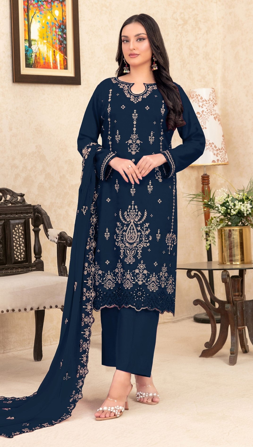 Anaita Navy Blue Velvet Suit With Embroidery Sequence Work - Distacart