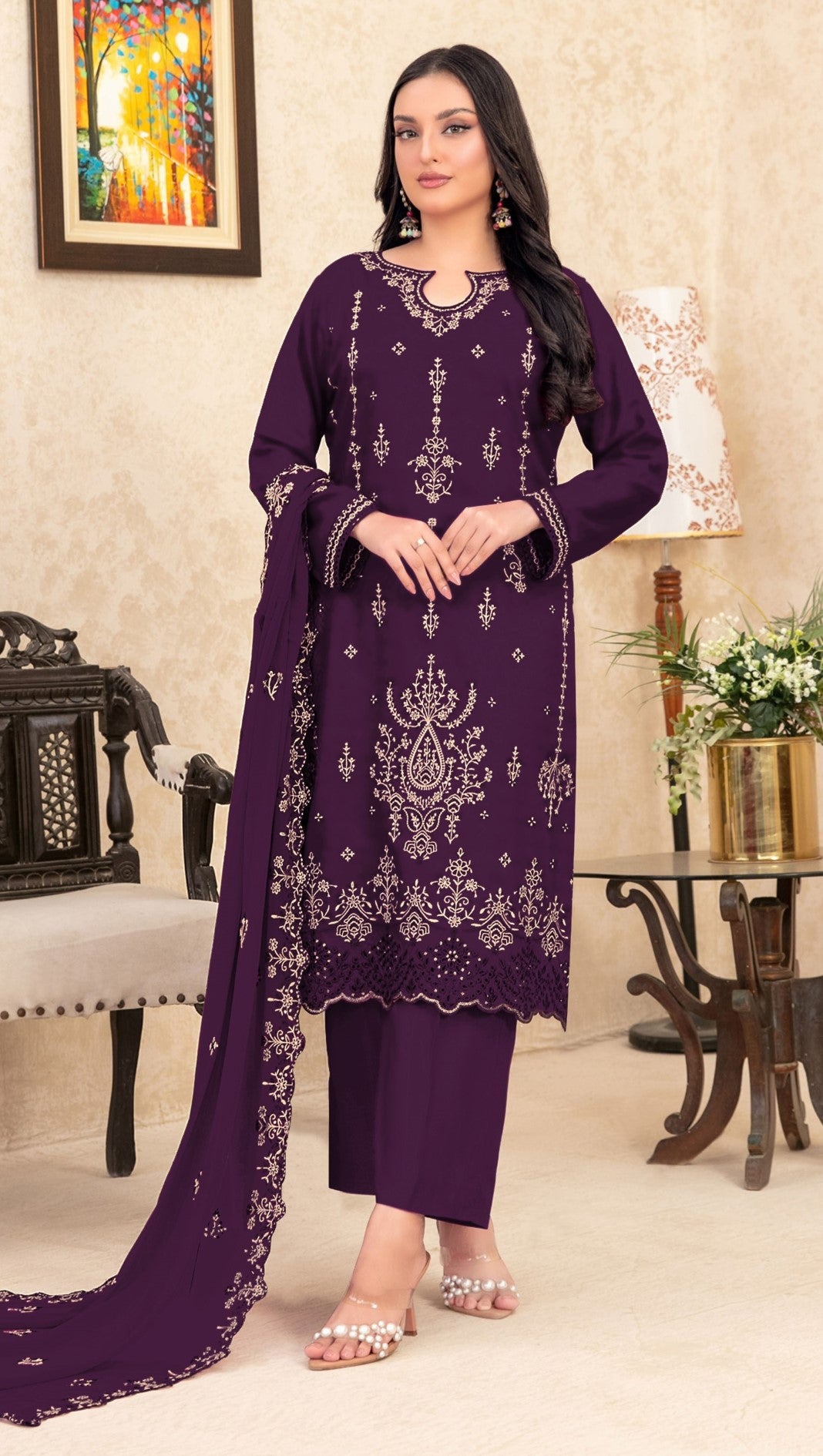 Anaita Purple Velvet Suit With Embroidery Sequence Work - Distacart