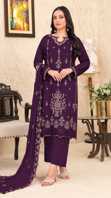 Anaita Purple Velvet Suit With Embroidery Sequence Work - Distacart
