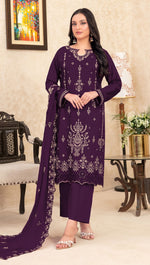 Thumbnail for Anaita Purple Velvet Suit With Embroidery Sequence Work - Distacart