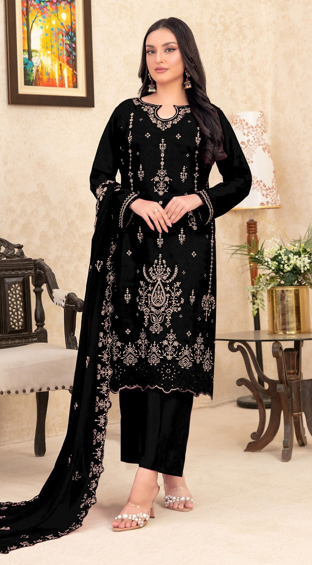 Anaita Black Velvet Suit With Embroidery Sequence Work - Distacart