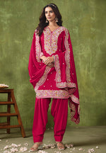 Thumbnail for Monjolika Fashion Hot-Pink Color Embroidered Santoon Chanderi Silk Salwar Suit
