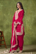 Thumbnail for Monjolika Fashion Hot-Pink Color Embroidered Santoon Chanderi Silk Salwar Suit