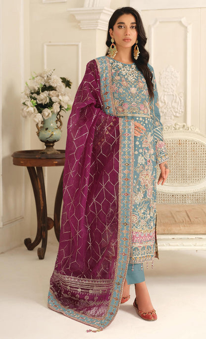 Anaita Blue Chiffon Suit with Embroidery & Sequence Work - Distacart