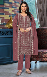 Thumbnail for Anaita Peach Chiffon Suit with Embroidered & Sequence Work - Distacart