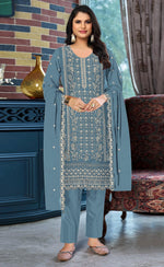 Thumbnail for Anaita Blue Chiffon Suit with Embroidered & Sequence Work - Distacart